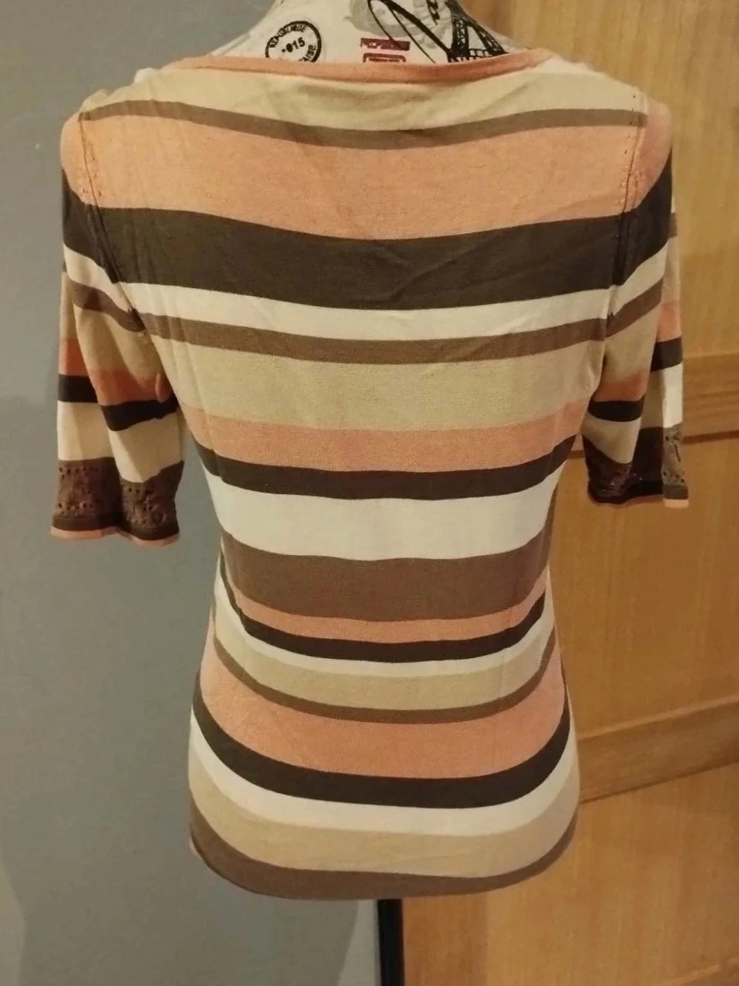 t-shirt listrado creme/marrom/rosa, Seda/algodão, Rodier, T36 – photo 5